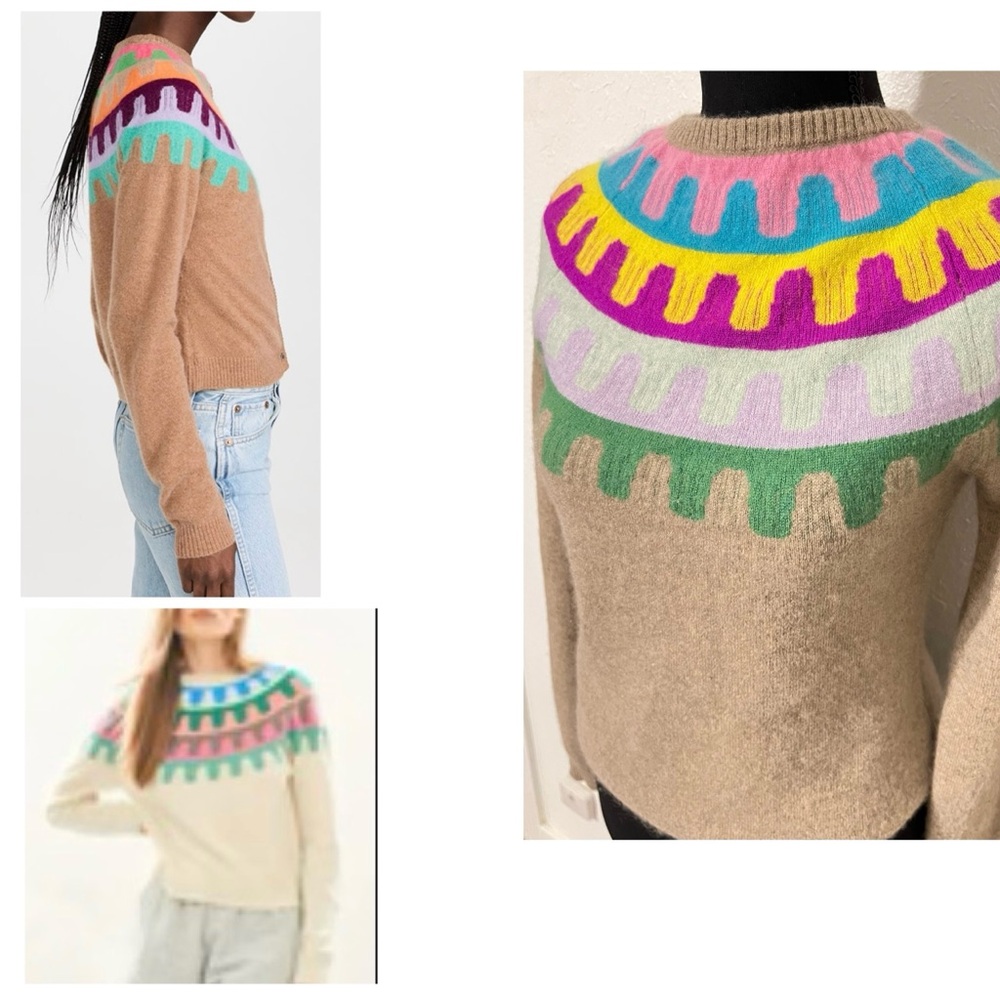 Jumper 1234 100% Cashmere Cream Jumper Multi Colorful Patterned Women's Sweater
